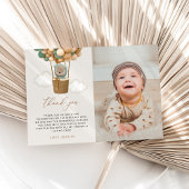 Schattige Beer, groene ballonnen, eerste verjaarda Bedankkaart