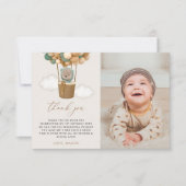 Schattige Beer, groene ballonnen, eerste verjaarda Bedankkaart (Voorkant)