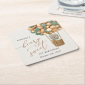 Schattige Beer, groene ballonnen, eerste verjaarda Kartonnen Onderzetters (Schuin)