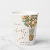 Schattige Beer, groene ballonnen, eerste verjaarda Papieren Bekers (Achterkant)