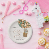 Schattige Beer, groene ballonnen, eerste verjaarda Papieren Bordje (Feest)