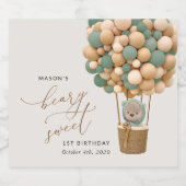 Schattige Beer, groene ballonnen, eerste verjaarda Sparkling Wijnetiket (Enkel label)