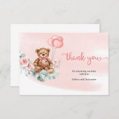 Schattige Beer Groene Eucalyptus krans Baby Dank u Informatiekaartje (Voorkant / Achterkant)