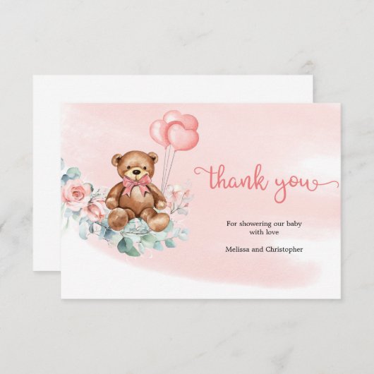 Schattige Beer Groene Eucalyptus krans Baby Dank u Informatiekaartje (Voorkant / Achterkant)