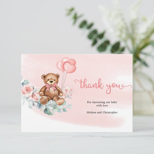 Schattige Beer Groene Eucalyptus krans Baby Dank u Informatiekaartje (Staand voorkant)