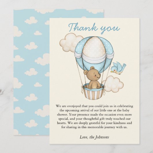 Schattige Beer Hallo Baby shower Bedankkaart (Voorkant / Achterkant)