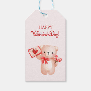 Schattige Beer Hart Gelukkige Valentijnsdag Cadeaulabel