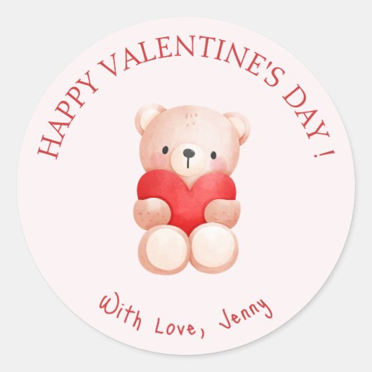 Schattige Beer Hart Gelukkige Valentijnsdag Ronde Sticker (Voorkant)