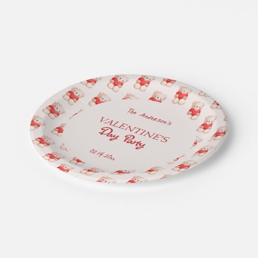 Schattige Beer Hart Valentijnsdag Partij Papieren Bordje (Gekanteld)