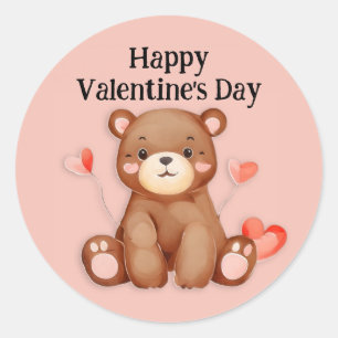 Schattige Beer harten ballonnen Happy Valentijnsda Ronde Sticker