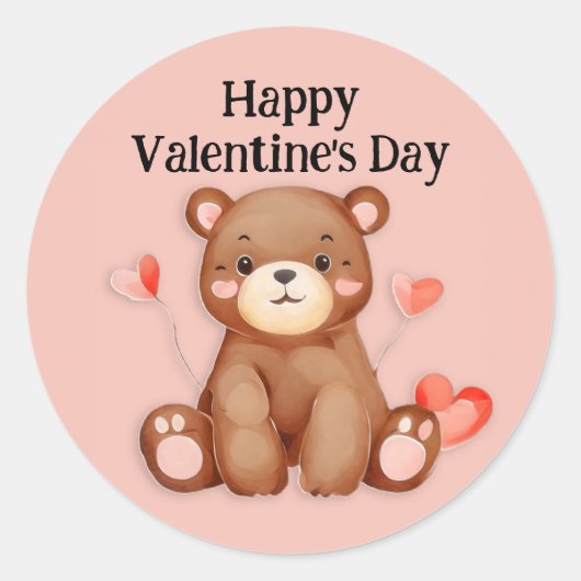 Schattige Beer harten ballonnen Happy Valentijnsda Ronde Sticker (Voorkant)