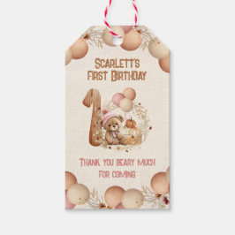 Schattige Beer Herfst Beary 1st Birthday Girl Dank Cadeaulabel