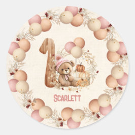 Schattige Beer Herfst Meisje Beary 1st Verjaardag Ronde Sticker