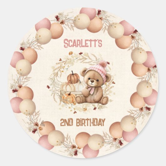 Schattige Beer Herfst Verjaardag Meisje Stickers (Voorkant)