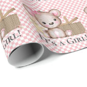Schattige Beer Het is een meisje picknick blauw Ba Cadeaupapier (Rol Hoek)
