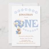 Schattige Beer Hete Luchtballon Kinder 1e Verjaard Kaart (Voorkant)