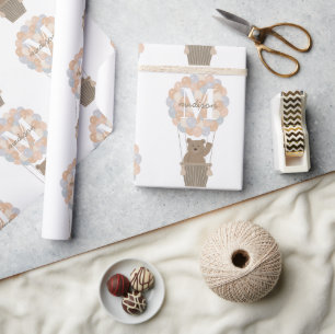 Schattige Beer Hete Luchtballonnen Monogram Gender Cadeaupapier