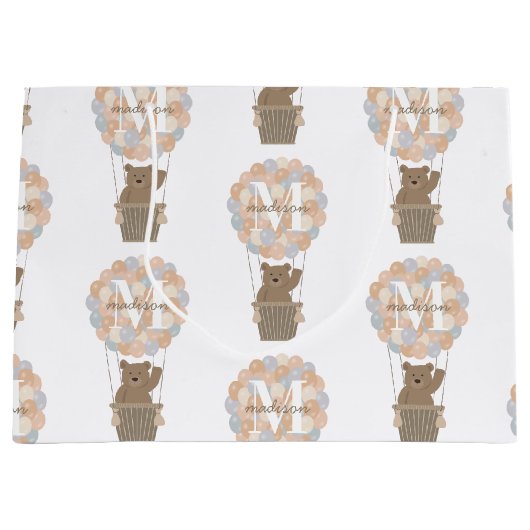 Schattige Beer Hete Luchtballonnen Monogram Gender Groot Cadeauzakje (Voorkant)