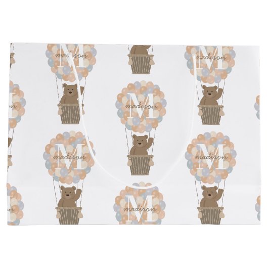 Schattige Beer Hete Luchtballonnen Monogram Gender Groot Cadeauzakje (Achterkant)