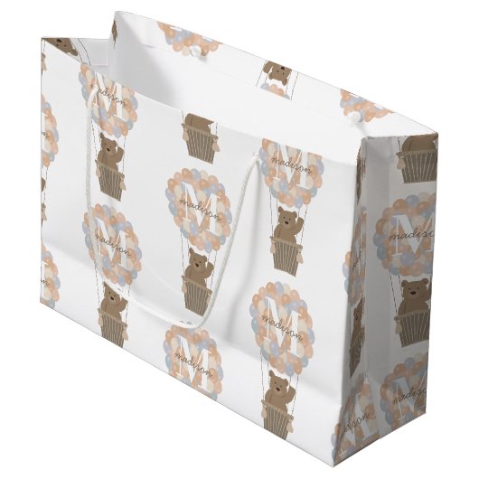 Schattige Beer Hete Luchtballonnen Monogram Gender Groot Cadeauzakje (Voorkant Gekanteld)