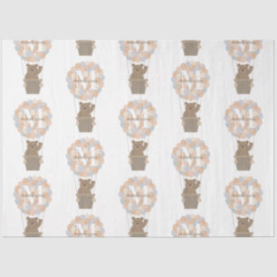 Schattige Beer Hete Luchtballonnen Monogram Gender Tissuepapier