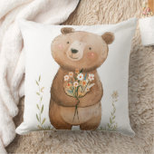 Schattige Beer Holding Flowers Kussen, Schattig Te Kussen (Deken)