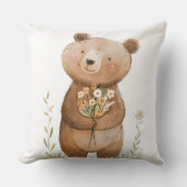 Schattige Beer Holding Flowers Kussen, Schattig Te Kussen (Voorkant)