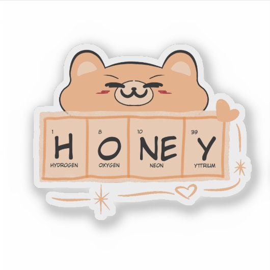 Schattige Beer "Honey" Vinyl Sticker (Voorkant)