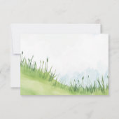 Schattige beer houder teken RSVP kaart gras achter (Achterkant)