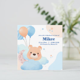 Schattige Beer in Clouds Baby shower Invitation Ka