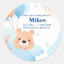 Schattige Beer in Clouds Baby shower Invitation Ka Ronde Sticker