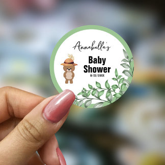 Schattige Beer in de Bos Baby Shower  Ronde Sticker