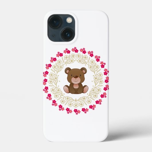 Schattige beer in een bloemenkrans Case-Mate iPhone case (Achterkant)