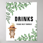 Schattige Beer In het Hout Drink Baby shower Poster (Voorkant)