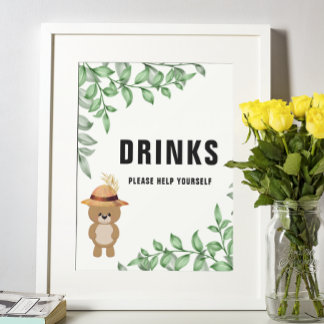 Schattige Beer In het Hout Drink Baby shower Poster