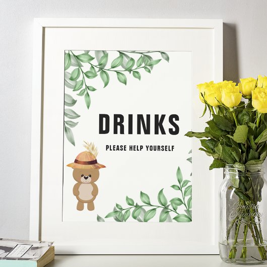 Schattige Beer In het Hout Drink Baby shower Poster