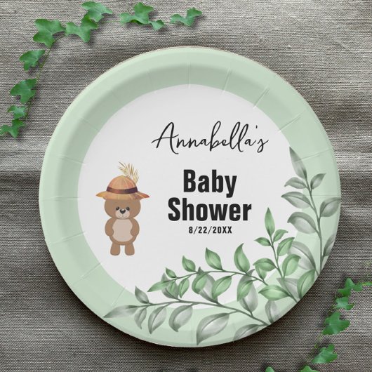 Schattige Beer in het Wood Baby shower Papieren Bordje
