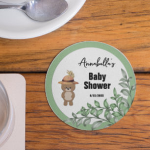 Schattige Beer in het Wood Baby shower Ronde Kartonnen Onderzetter