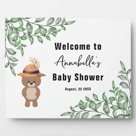 Schattige Beer in het Wood Welcome Baby shower Fotoplaat (Voorkant)