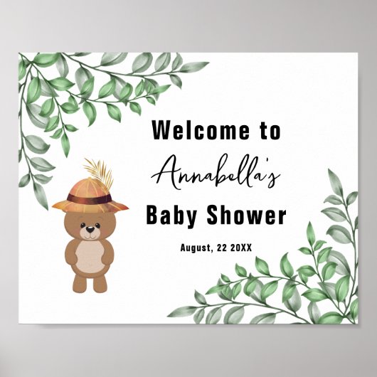 Schattige Beer in het Wood Welcome Baby shower Poster (Voorkant)