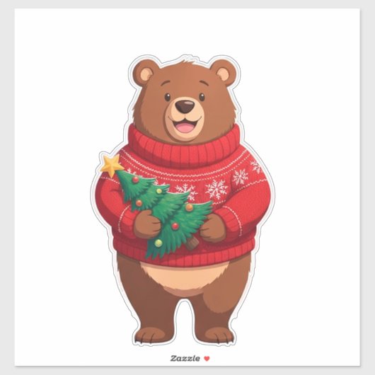 Schattige Beer in Kerstmuts Sticker (Vel)