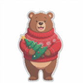 Schattige Beer in Kerstmuts Sticker (Voorkant)