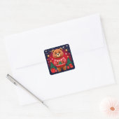Schattige Beer in Kerstmuts Vierkante Sticker (Envelop)
