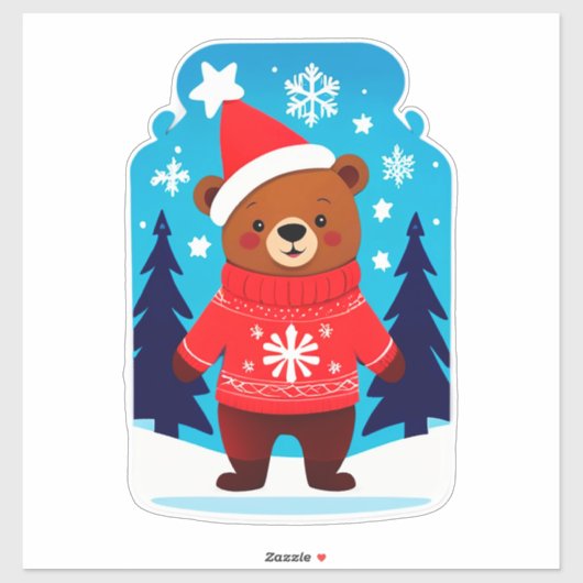 Schattige Beer in Kersttrui Sticker (Vel)