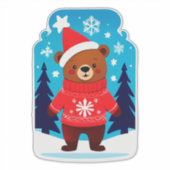Schattige Beer in Kersttrui Sticker (Voorkant)