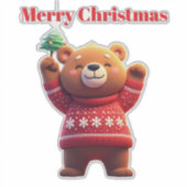 Schattige Beer In Kersttrui Sticker (Voorkant)