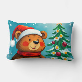 Schattige Beer in Santa Hat naast versierde kerst Kussen