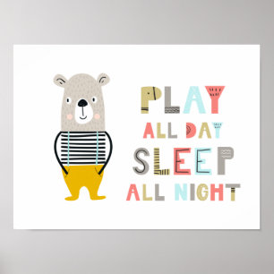 Schattige Beer Jongen Speelt Hele Dag Poster