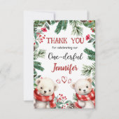 Schattige Beer Kerst 1° Verjaardag Dank u kaart (Voorkant)