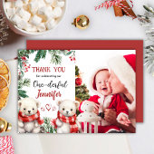 Schattige Beer Kerst 1° Verjaardag Dank u kaart